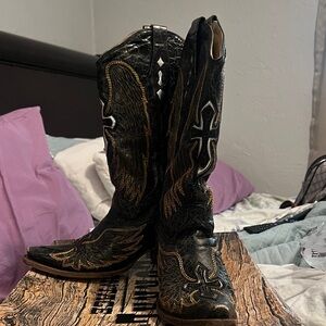 Women's Black and Brown Combat Boots